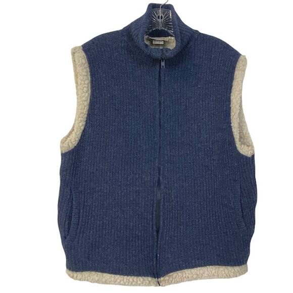 Vintage Mens L CEDAR BEND Sweater Vest Faux Sherpa Lining Blue Zip Front Grandpa - Picture 1 of 8